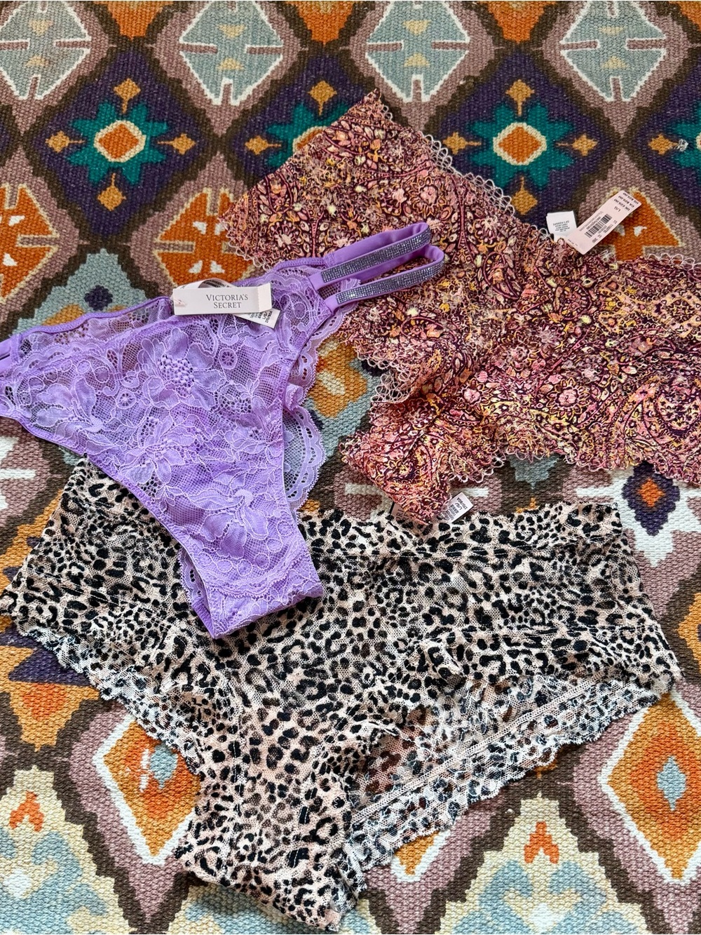 Victoria Secret SEXY Lace Rhinestone Panties Lot x3 Size Large Multicolor New